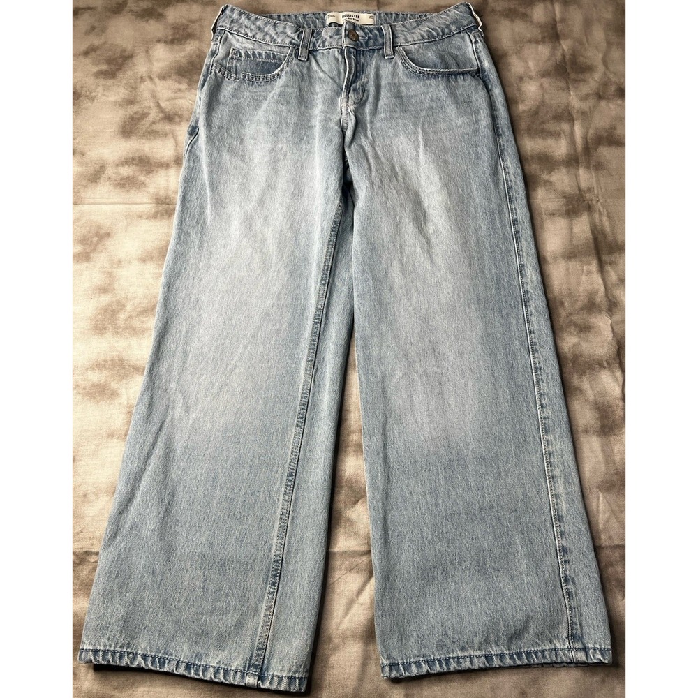 Hollister Jeans Women Size 28 Low Rise Baggy Blue Denim Wide Leg